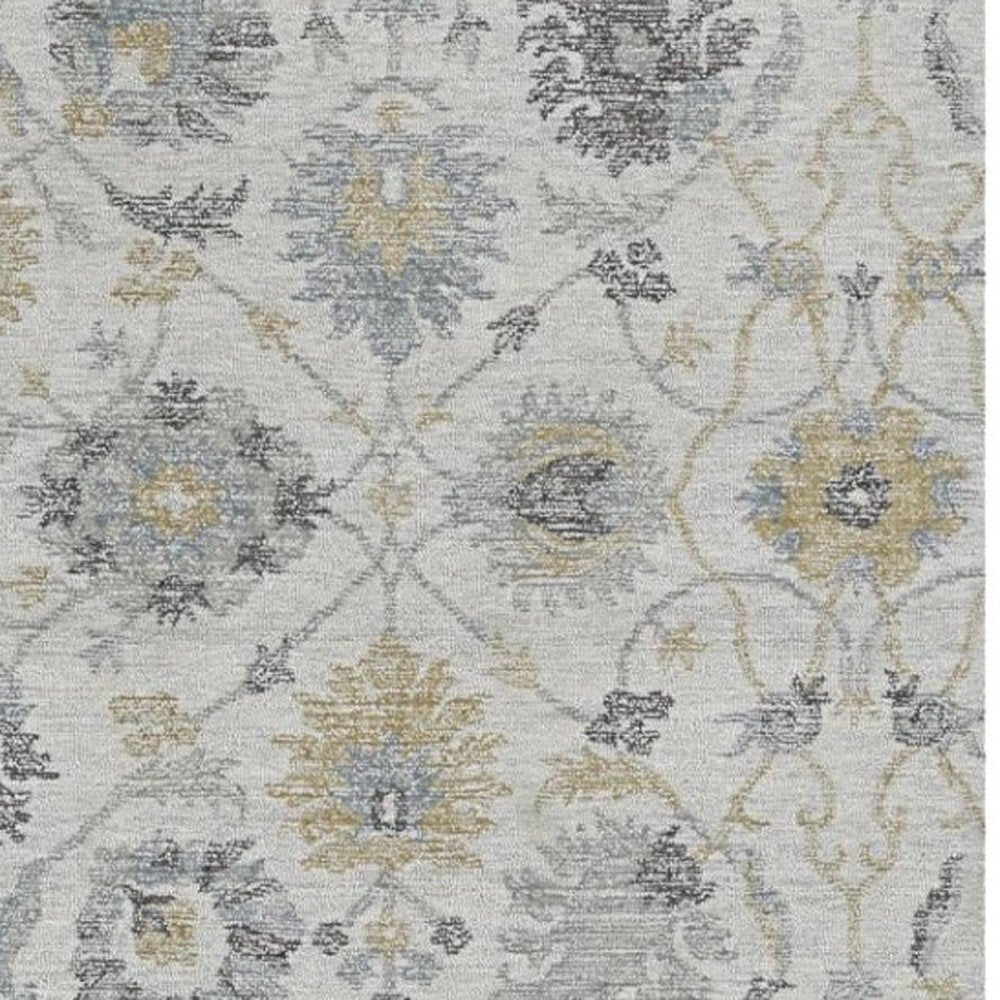 9' X 13' Ivory Gray And Green Wool Floral Hand Tufted Area Rug