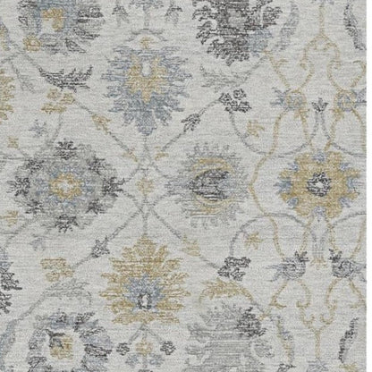 9' X 13' Ivory Gray And Green Wool Floral Hand Tufted Area Rug