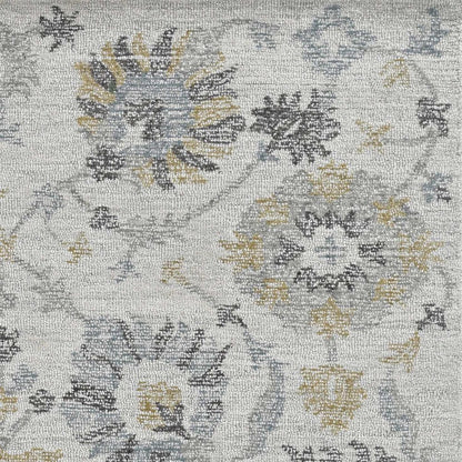 8' Ivory Gray And Green Wool Floral Hand Tufted Runner Rug
