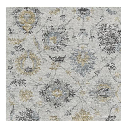 8' Ivory Gray And Green Wool Floral Hand Tufted Runner Rug
