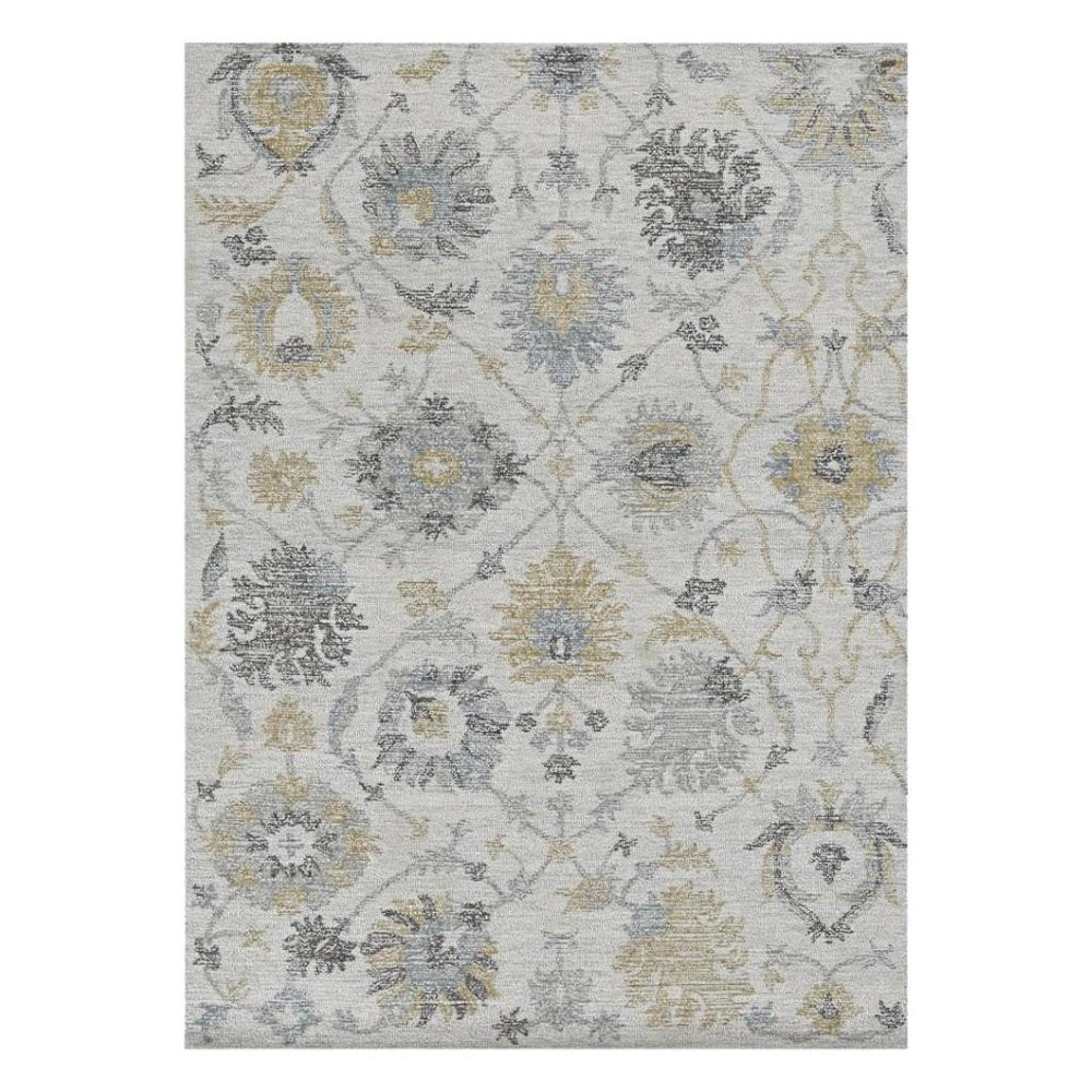 8' Ivory Gray And Green Wool Floral Hand Tufted Runner Rug
