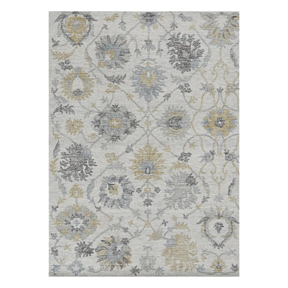 9' X 13' Ivory Gray And Green Wool Floral Hand Tufted Area Rug