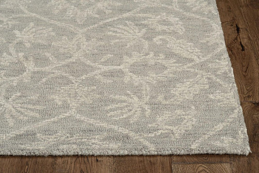 8' Gray And Light Gray Wool Floral Medallion Hand Tufted Runner Rug