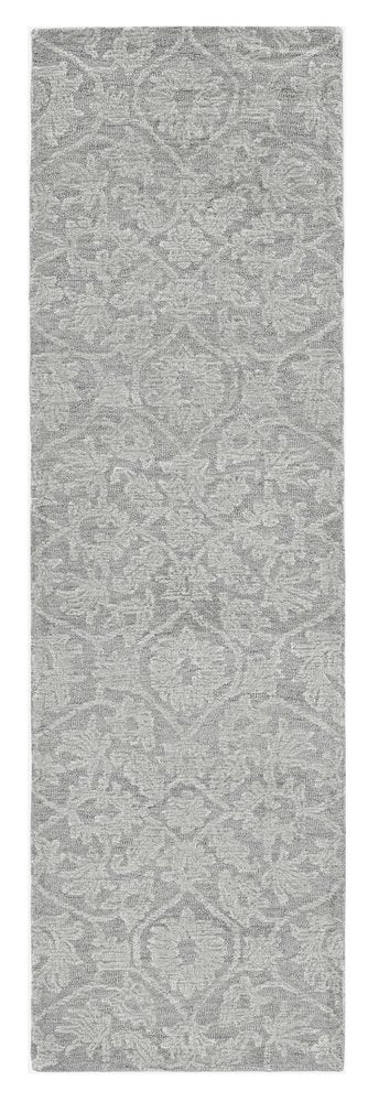 8' Gray And Light Gray Wool Floral Medallion Hand Tufted Runner Rug