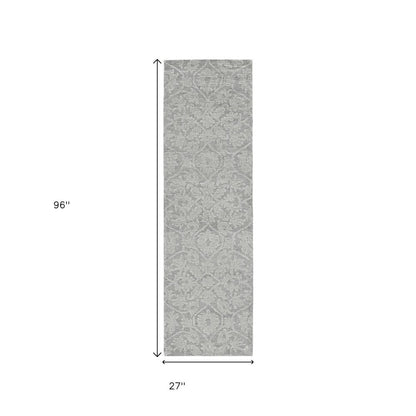 5' X 7' Gray And Light Gray Wool Floral Medallion Hand Tufted Area Rug