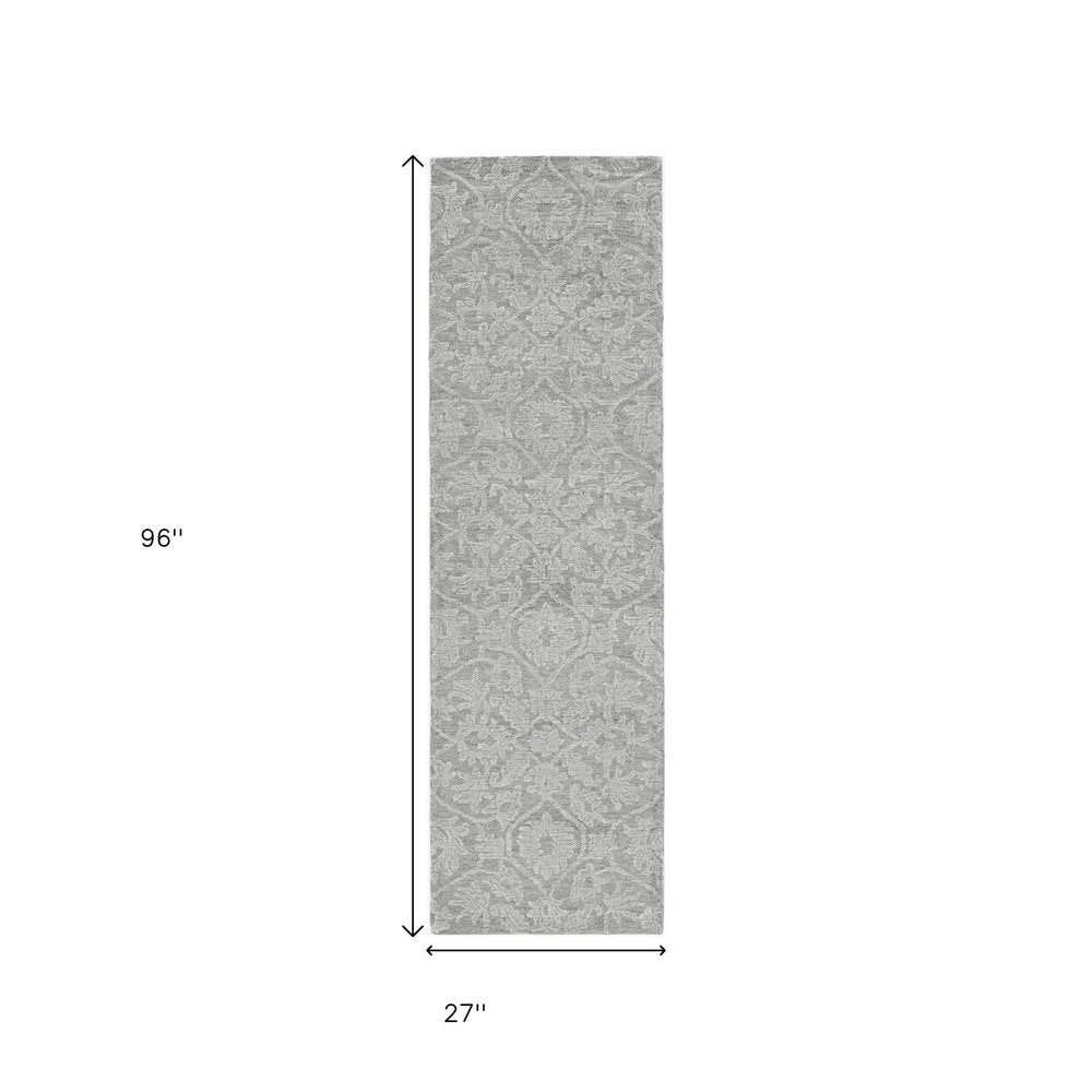 5' X 7' Gray And Light Gray Wool Floral Medallion Hand Tufted Area Rug