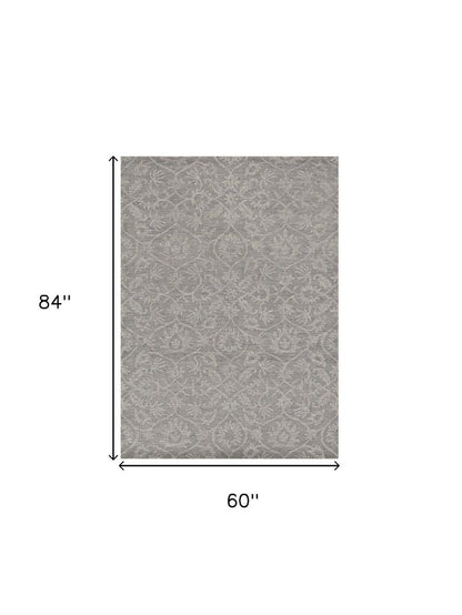 8' Gray And Light Gray Wool Floral Medallion Hand Tufted Runner Rug