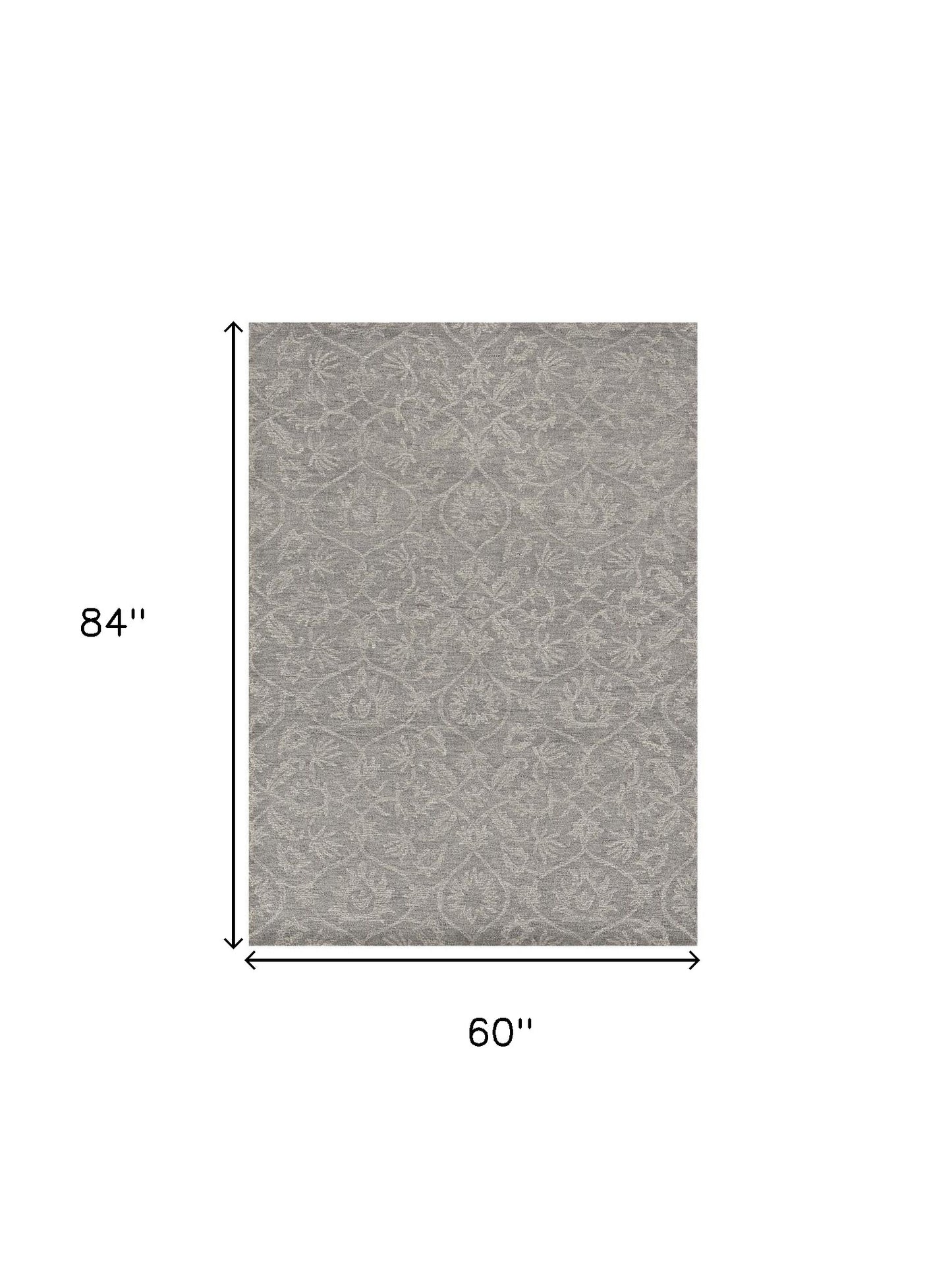 8' Grey Hand Tufted Space Dyed Floral Ogee Indoor Runner Rug