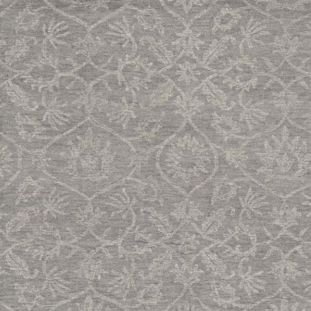 8' Gray And Light Gray Wool Floral Medallion Hand Tufted Runner Rug