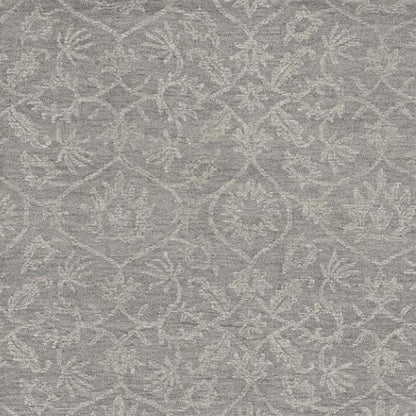 8' Gray And Light Gray Wool Floral Medallion Hand Tufted Runner Rug