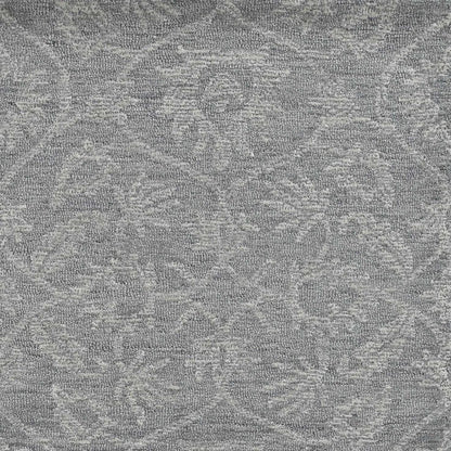 8' Gray And Light Gray Wool Floral Medallion Hand Tufted Runner Rug