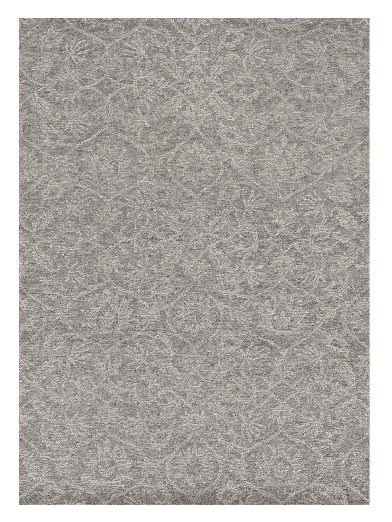 8' Grey Hand Tufted Space Dyed Floral Ogee Indoor Runner Rug