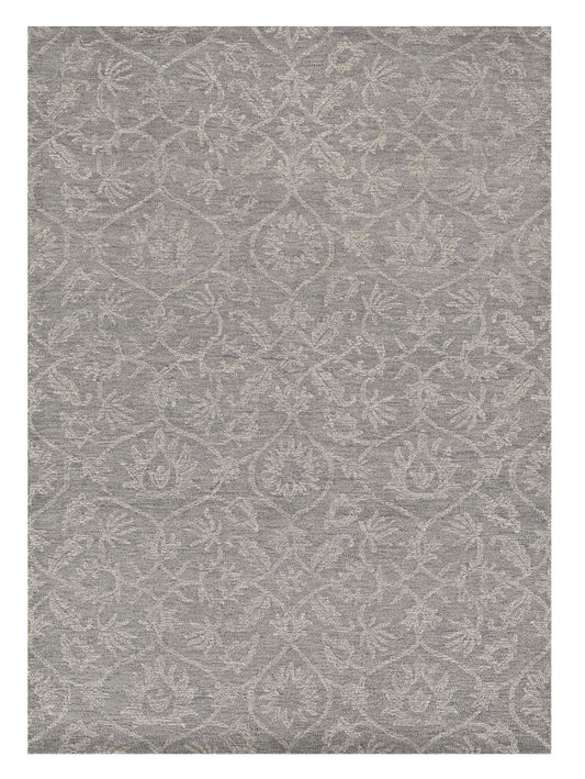 8' Grey Hand Tufted Space Dyed Floral Ogee Indoor Runner Rug