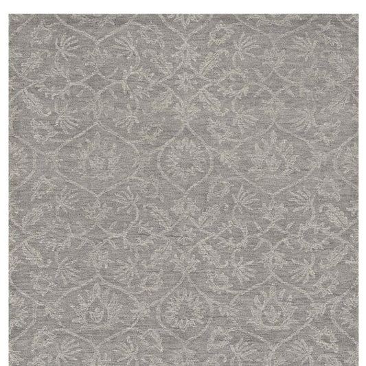 5' X 7' Gray And Light Gray Wool Floral Medallion Hand Tufted Area Rug