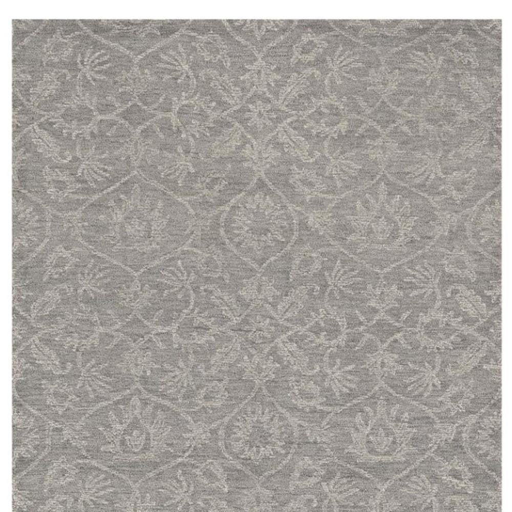 8' Gray And Light Gray Wool Floral Medallion Hand Tufted Runner Rug