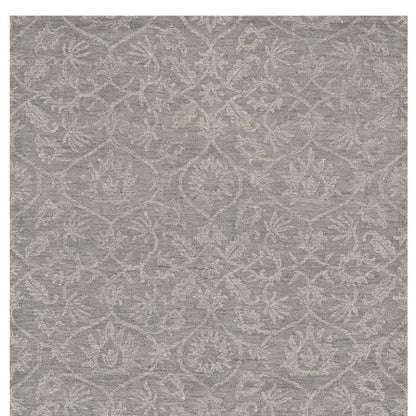 8' Gray And Light Gray Wool Floral Medallion Hand Tufted Runner Rug