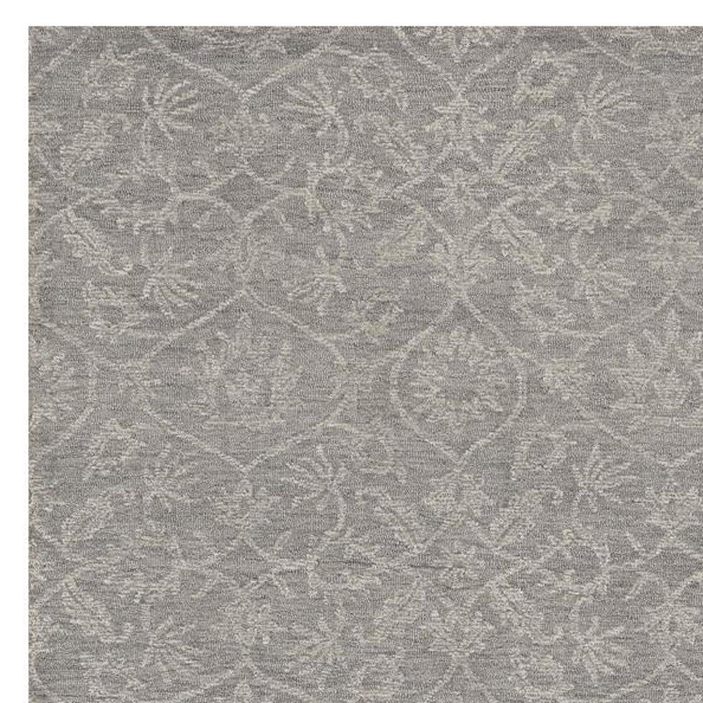8' Gray And Light Gray Wool Floral Medallion Hand Tufted Runner Rug