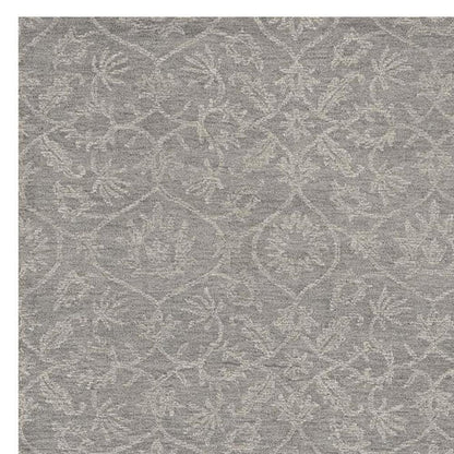 8' Gray And Light Gray Wool Floral Medallion Hand Tufted Runner Rug