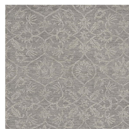 5' X 7' Gray And Light Gray Wool Floral Medallion Hand Tufted Area Rug