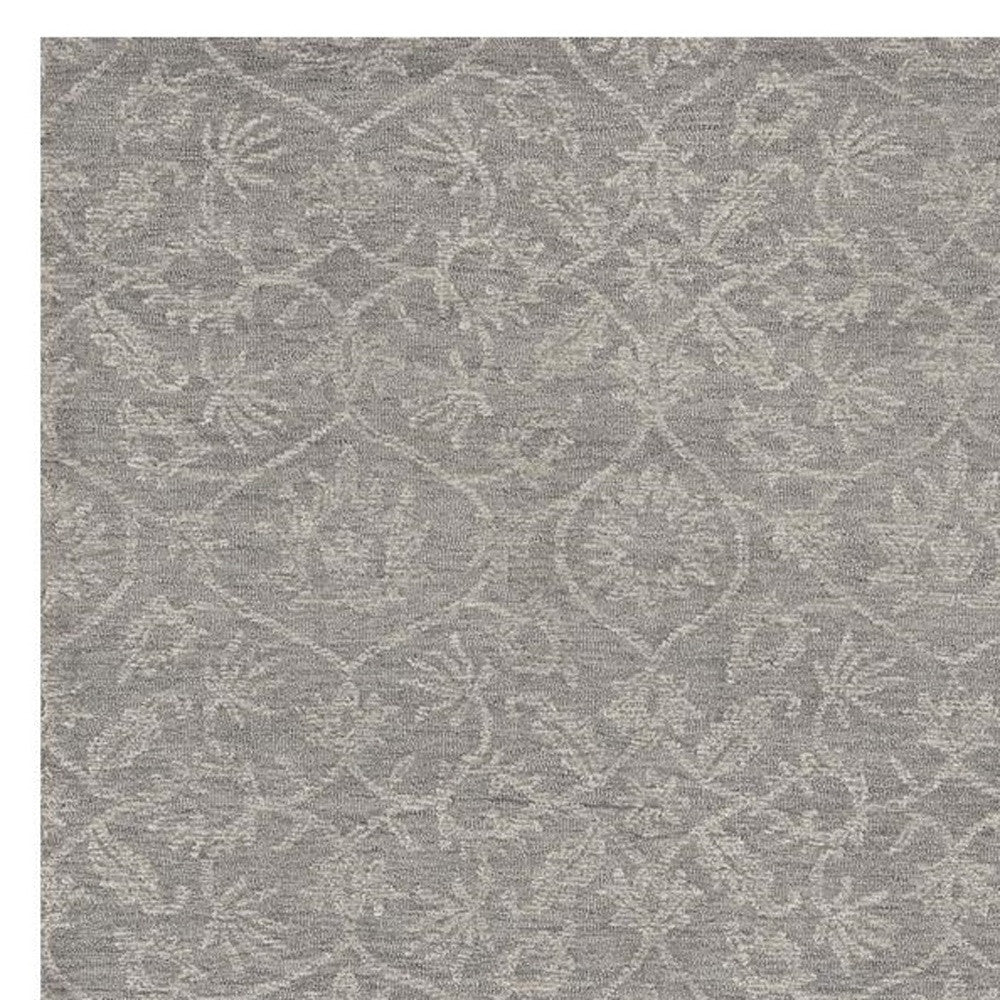 8' Grey Hand Tufted Space Dyed Floral Ogee Indoor Runner Rug