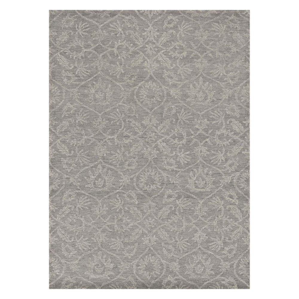 5' X 7' Gray And Light Gray Wool Floral Medallion Hand Tufted Area Rug