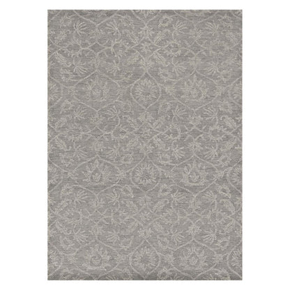 5' X 7' Gray And Light Gray Wool Floral Medallion Hand Tufted Area Rug