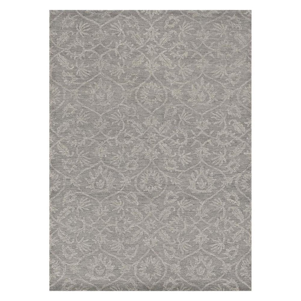 8' Gray And Light Gray Wool Floral Medallion Hand Tufted Runner Rug