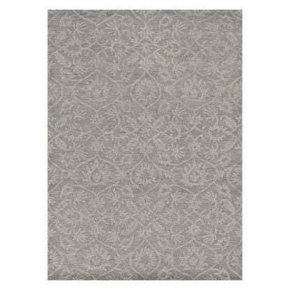 8' Gray And Light Gray Wool Floral Medallion Hand Tufted Runner Rug