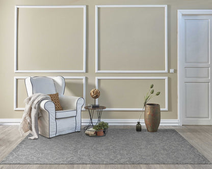 5' X 7' Gray And Light Gray Wool Floral Medallion Hand Tufted Area Rug