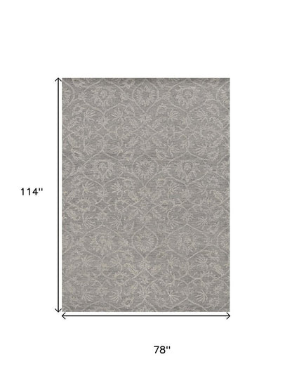 5' X 7' Gray And Light Gray Wool Floral Medallion Hand Tufted Area Rug