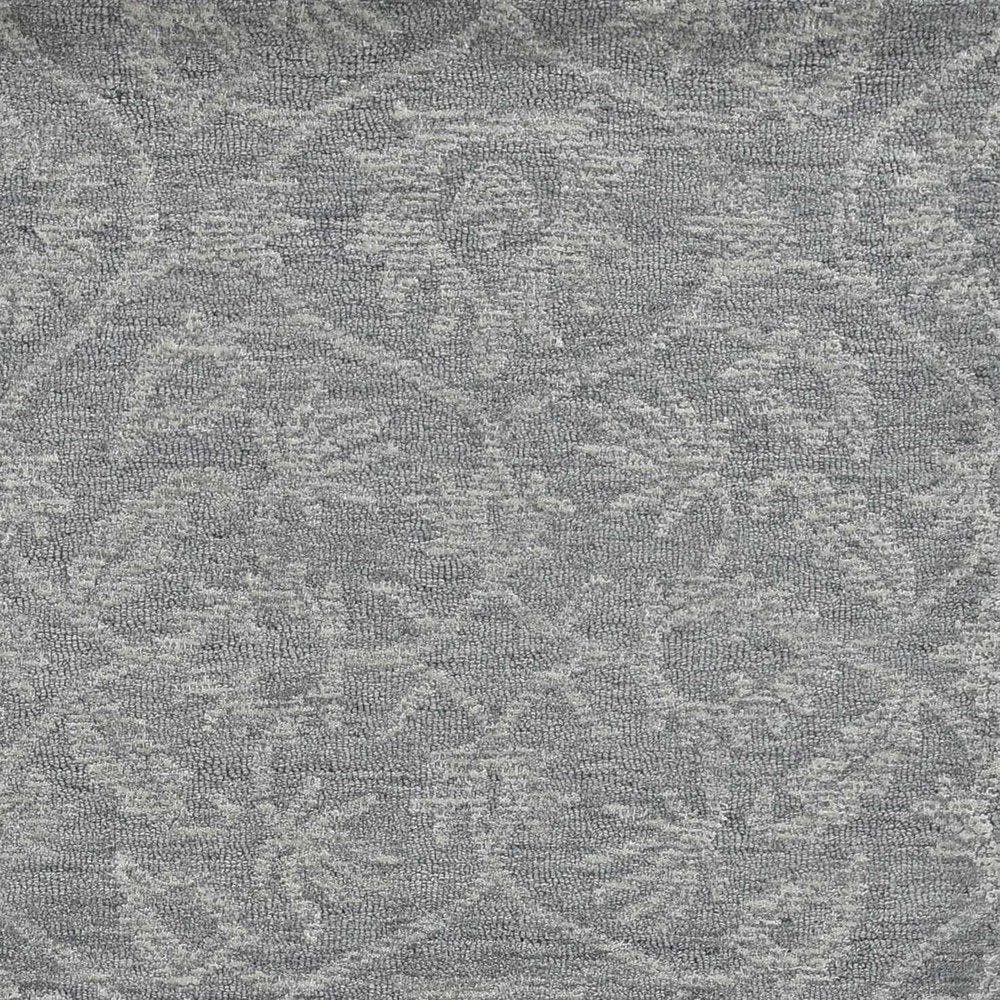 8' Gray And Light Gray Wool Floral Medallion Hand Tufted Runner Rug