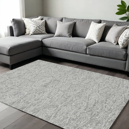 5' X 7' Gray And Light Gray Wool Floral Medallion Hand Tufted Area Rug