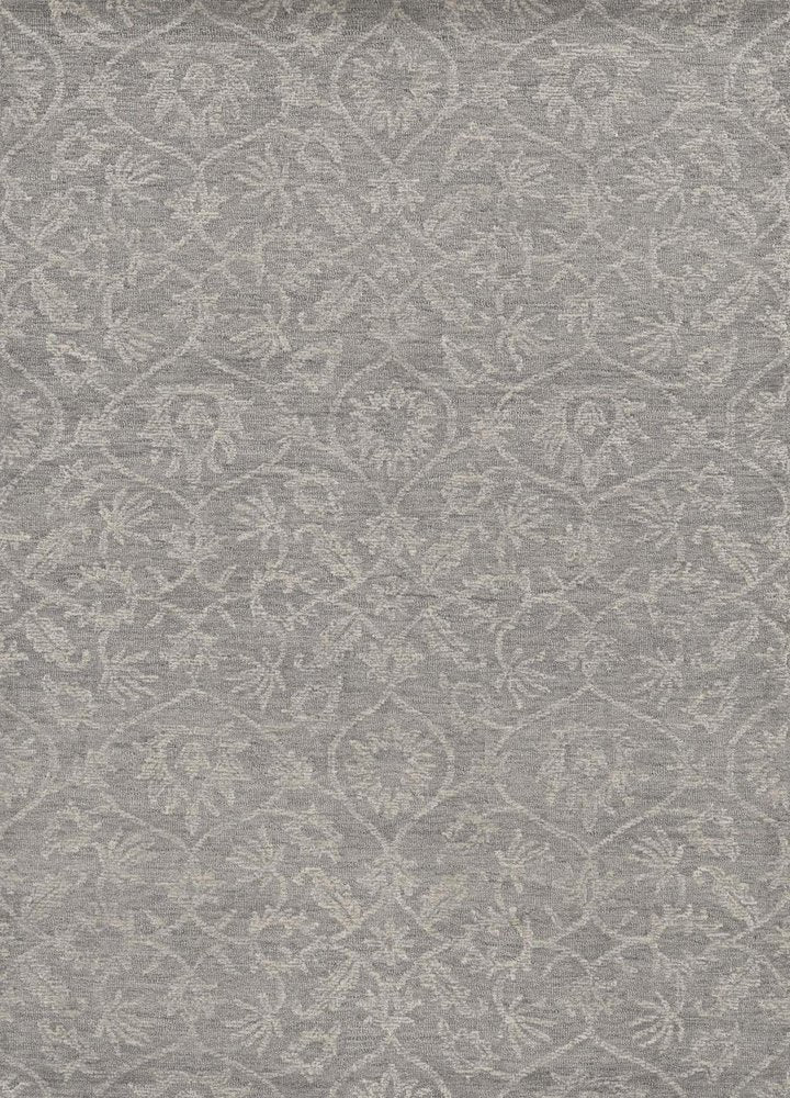 8' Gray And Light Gray Wool Floral Medallion Hand Tufted Runner Rug