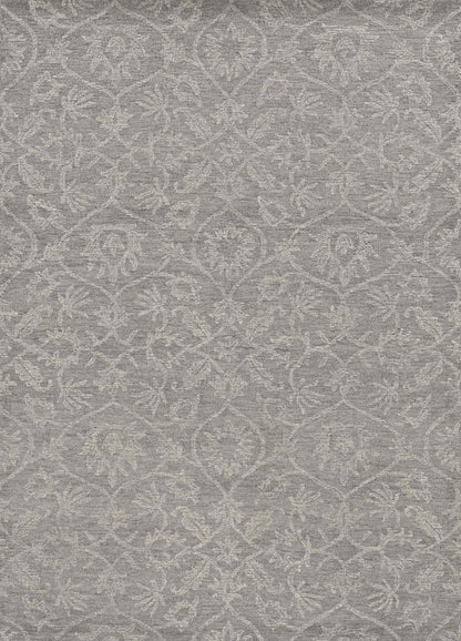 8' Gray And Light Gray Wool Floral Medallion Hand Tufted Runner Rug