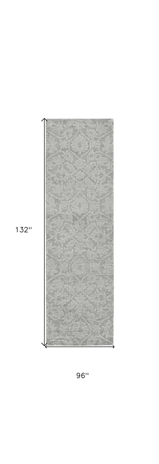 5' X 7' Grey Floral Vines Wool Indoor Area Rug