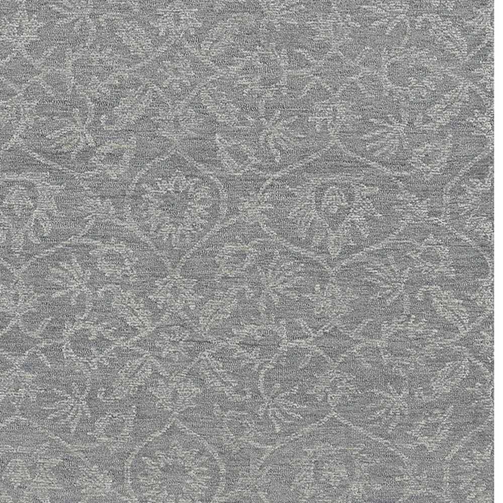 8' Grey Hand Tufted Space Dyed Floral Ogee Indoor Runner Rug