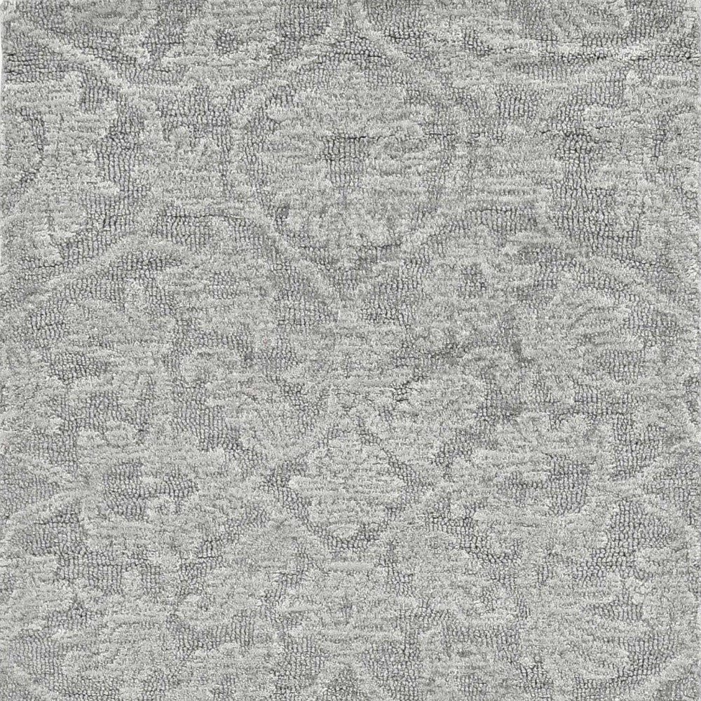 8' Grey Hand Tufted Space Dyed Floral Ogee Indoor Runner Rug