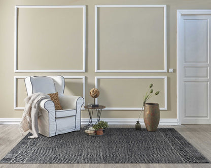 9' X 13' Gray And Black Wool Geometric Hand Tufted Area Rug