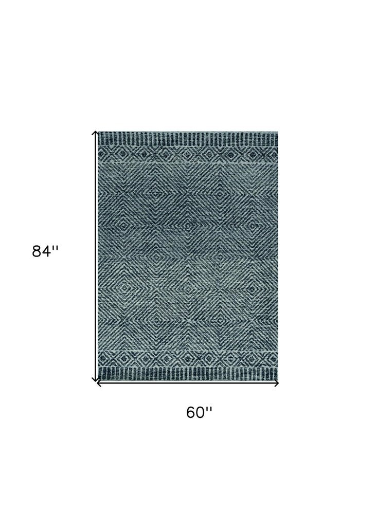 5' X 7' Gray And Black Wool Geometric Hand Tufted Area Rug