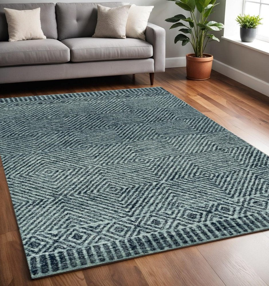 8' X 11' Gray And Black Wool Geometric Hand Tufted Area Rug