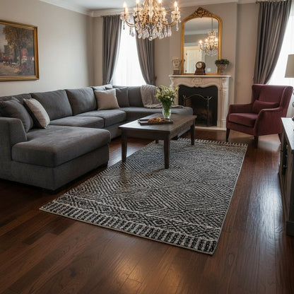 8' X 11' Gray And Black Wool Geometric Hand Tufted Area Rug