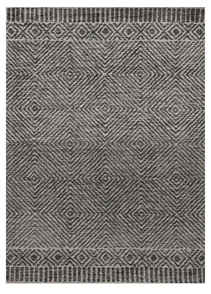 8' X 11' Gray And Black Wool Geometric Hand Tufted Area Rug