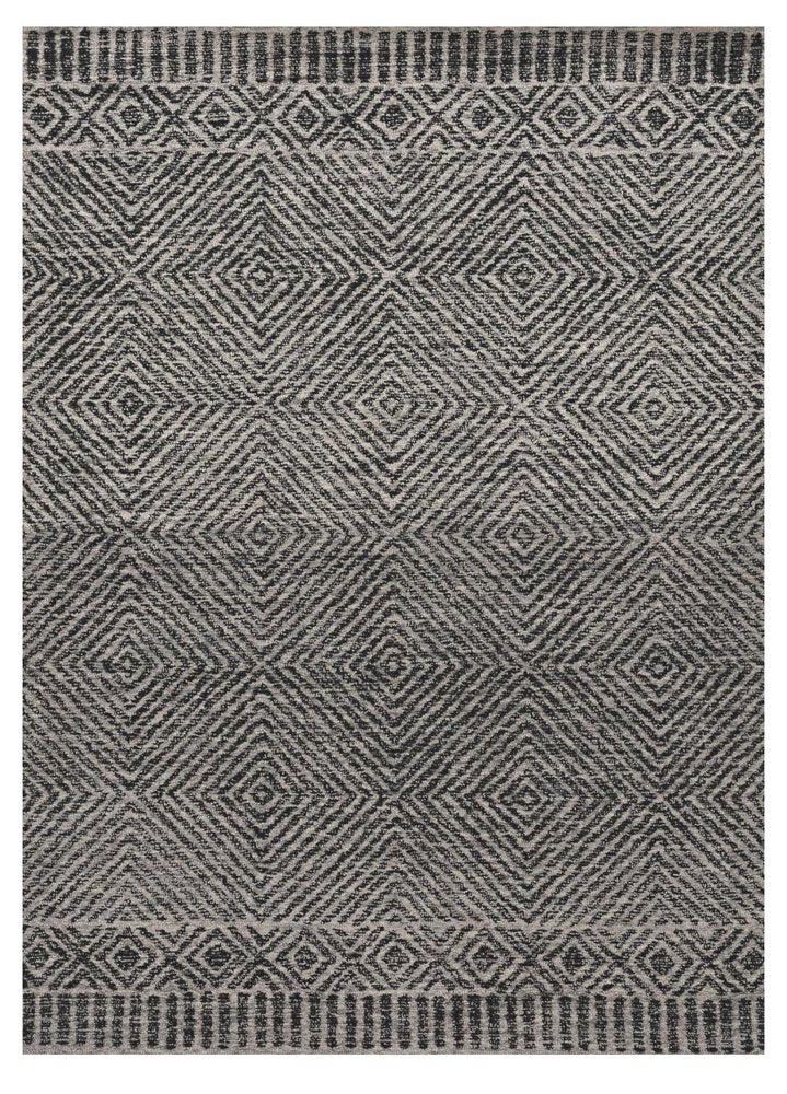 5' X 7' Gray And Black Wool Geometric Hand Tufted Area Rug