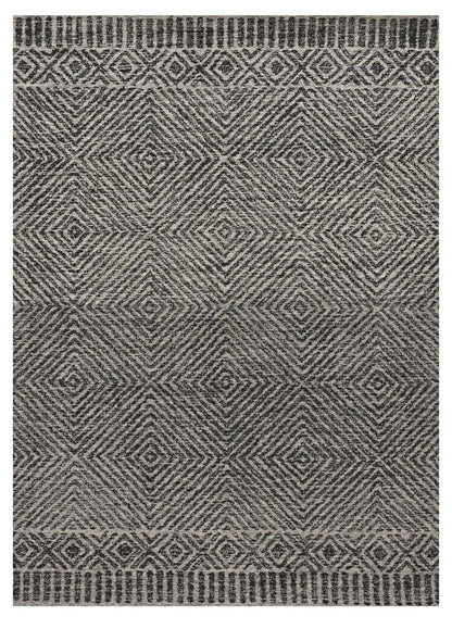 5' X 7' Gray And Black Wool Geometric Hand Tufted Area Rug