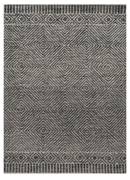 9' X 13' Gray And Black Wool Geometric Hand Tufted Area Rug