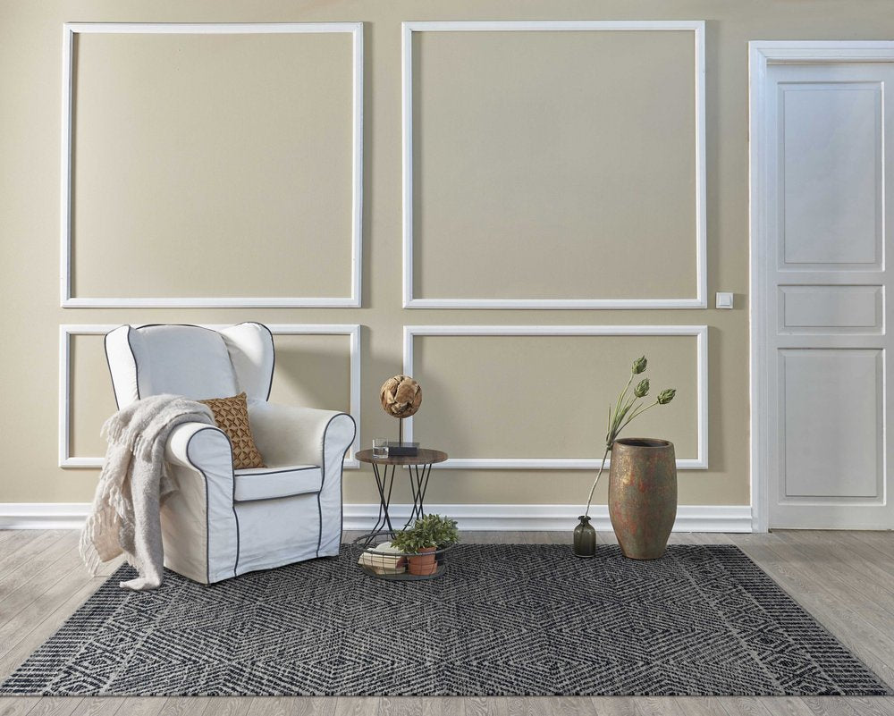 9' X 13' Gray And Black Wool Geometric Hand Tufted Area Rug