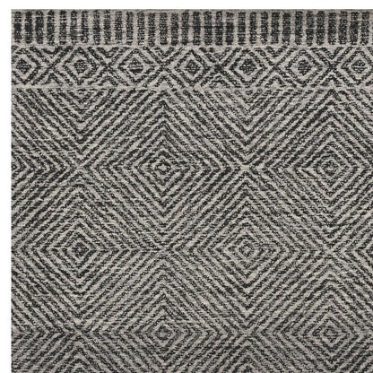 8' X 11' Gray And Black Wool Geometric Hand Tufted Area Rug