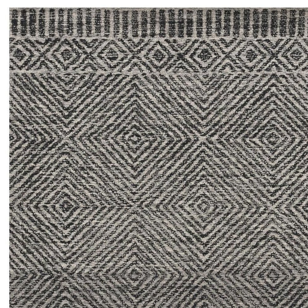 8' X 11' Gray And Black Wool Geometric Hand Tufted Area Rug