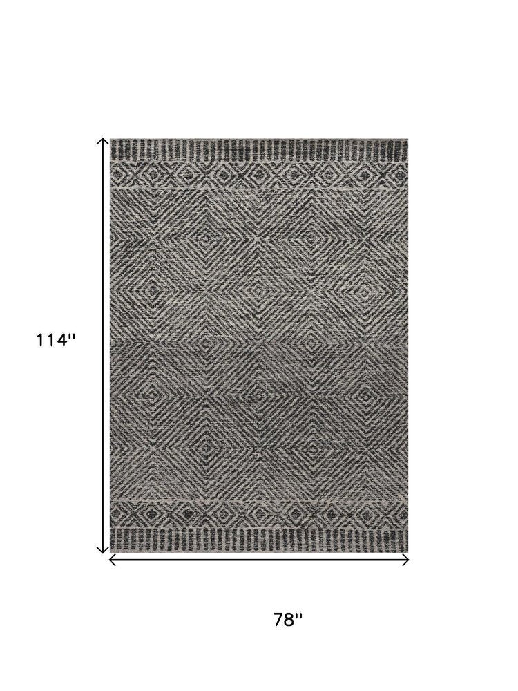 5' X 7' Gray And Black Wool Geometric Hand Tufted Area Rug