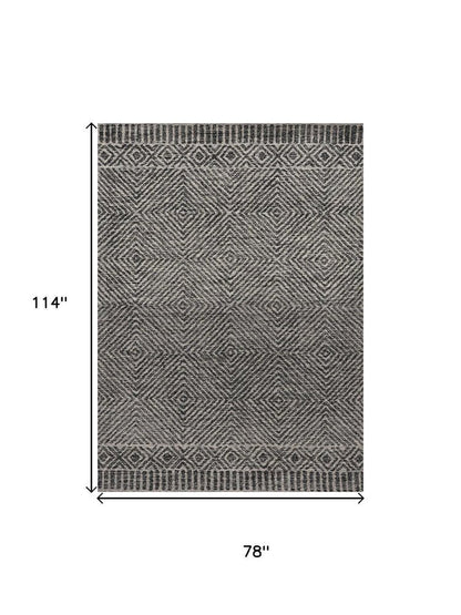 5' X 7' Gray And Black Wool Geometric Hand Tufted Area Rug